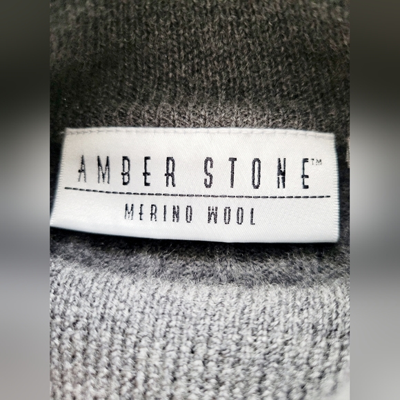 Amber Stone Women's 100% Pure Merino Wool Cropped Sweater Ribbed Gray Large - Picture 2 of 16